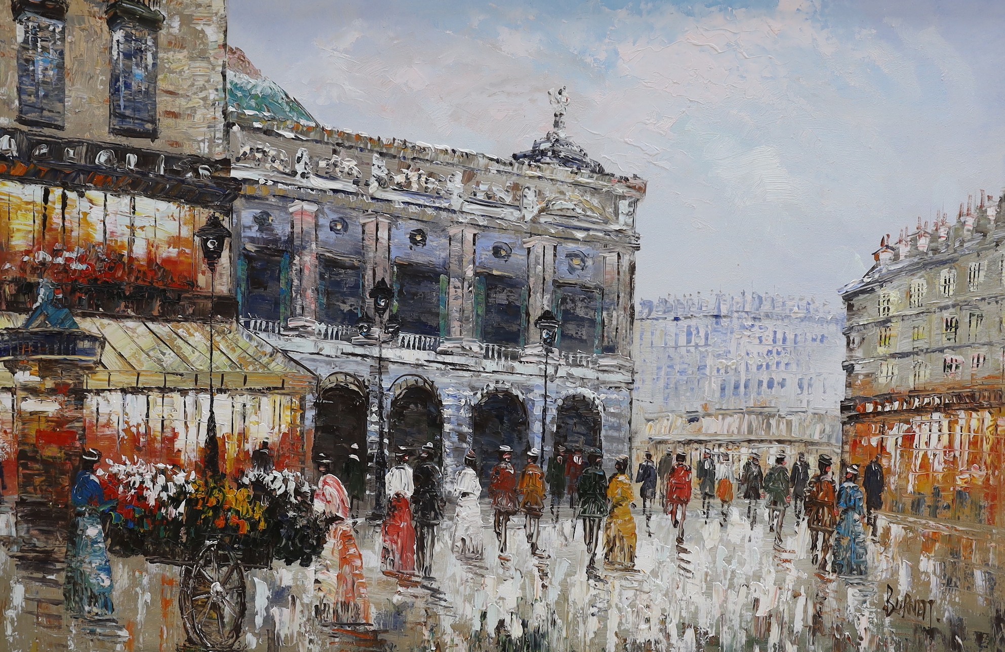 Caroline Burnett, oil on canvas, Paris Street scene, signed, 60 x 90cm